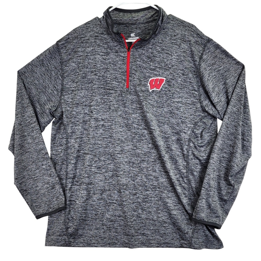 Wisconsin Badgers Quarter‎ Zip Colosseum Pullover Mens XL Gray Space Dye Sport
